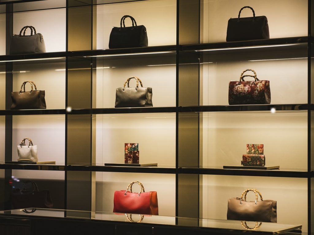 Handbags in luxury store