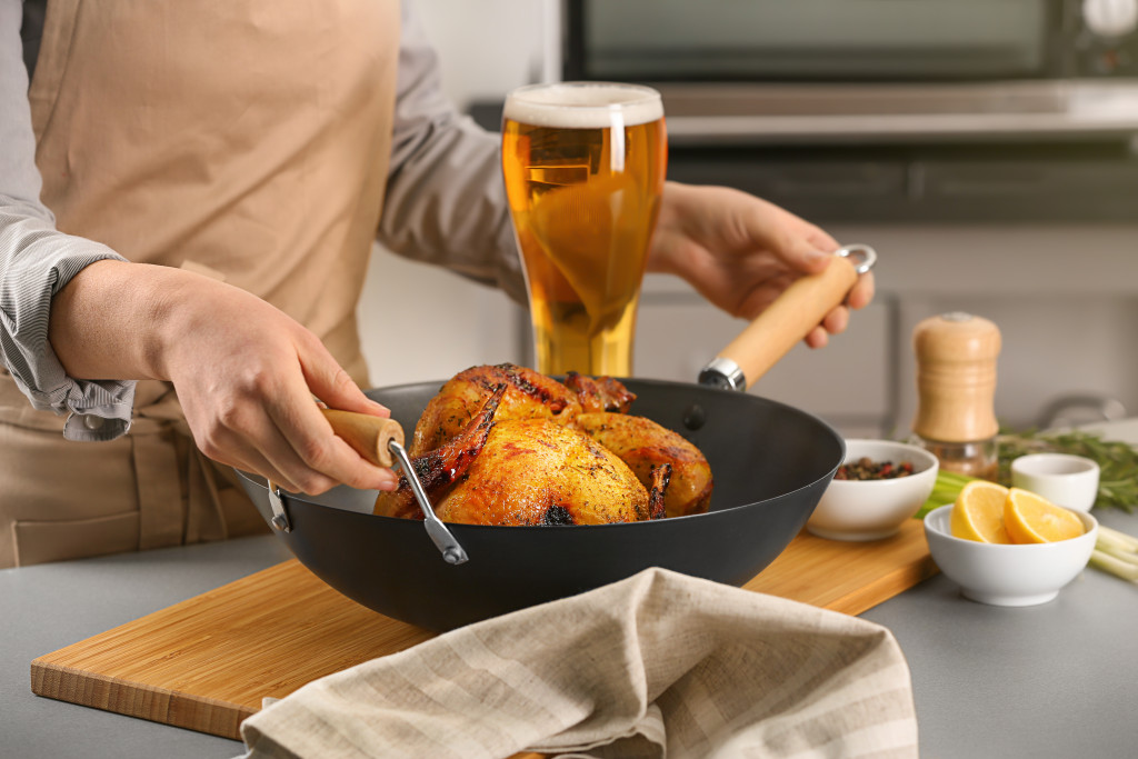 woman holding chicken